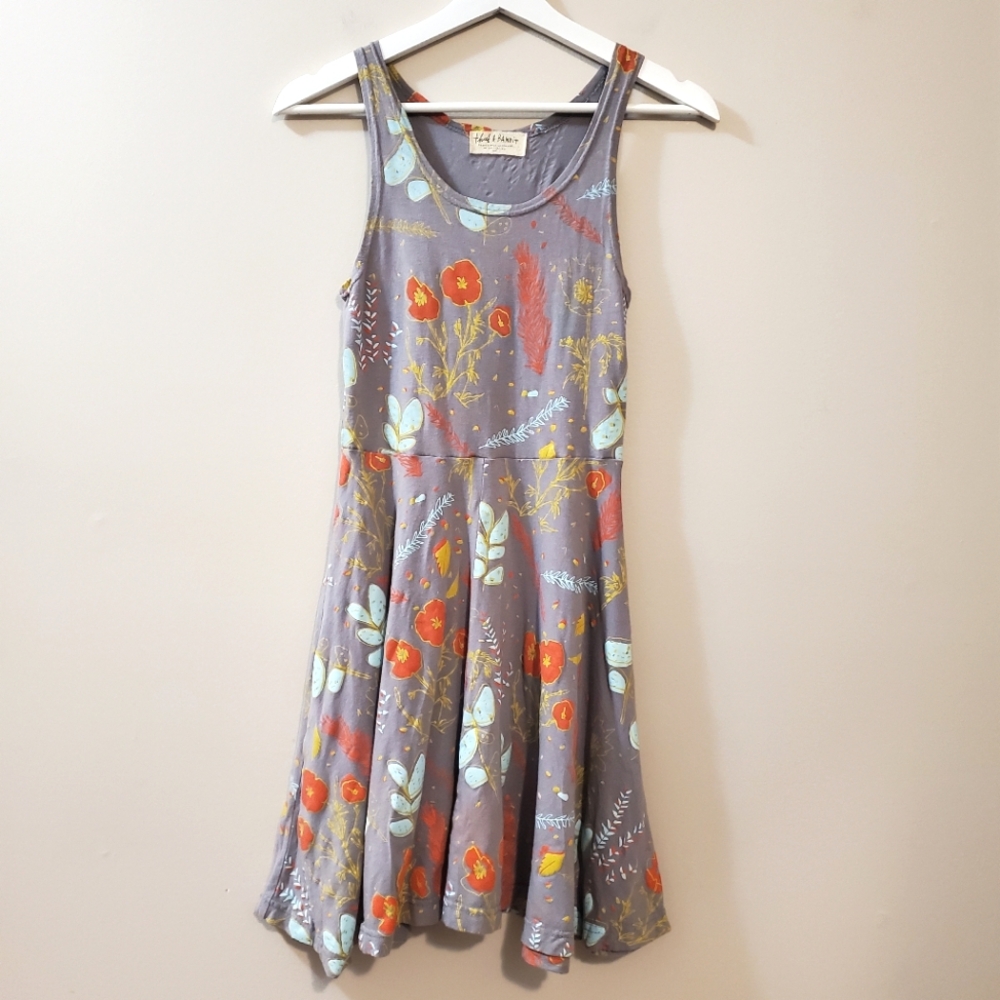 Thief and Bandit - Grey Handprinted Skater Dress - Size S